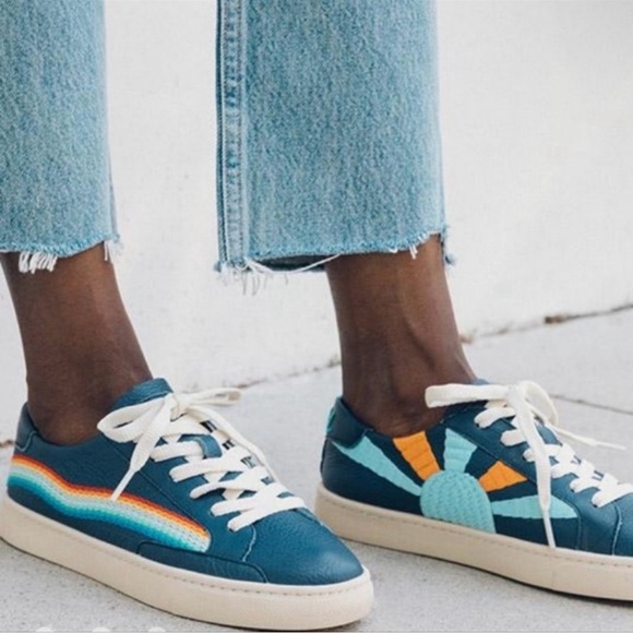 NEW Anthropologie Soludos Leather Ibiza Sneakers Embroidered Retro Comfy Casual - Picture 2 of 13